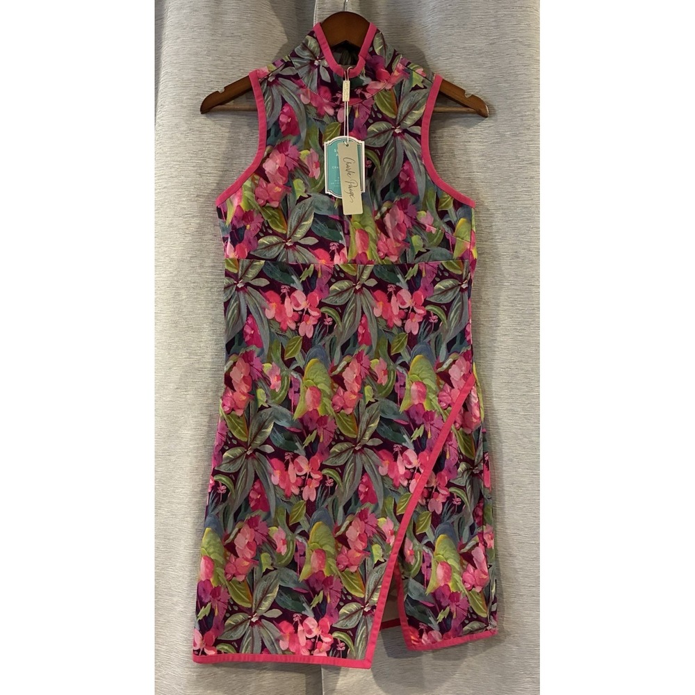 Charlie Paige x Suzanne Allard Dress Sz Small Pink Jungle Print Resortwear